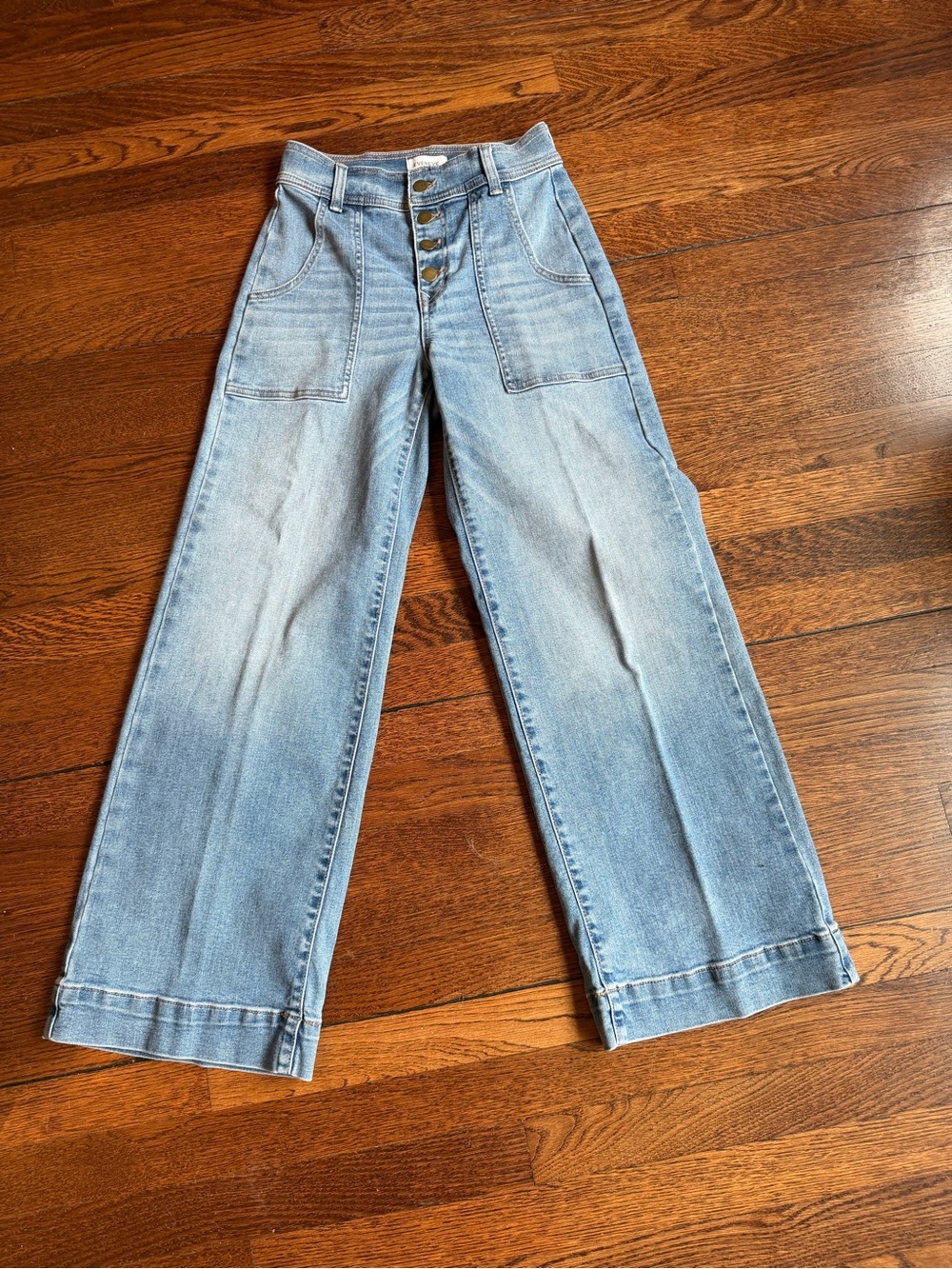 EVEREVE Wide Leg Women’s Crop Jeans with Button Front